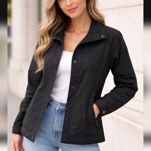 Columbia Black Packable Utility Jacket - Lightweight Snap & Zip Front Sz L